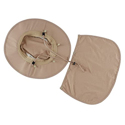 Home Prefer Outdoor UPF50+ Mens Sun Hat with Neck Flap Womens UV Protection Hat Wide Brim Safari Fishing Hiking Gardening Hat - color: Milky Khaki