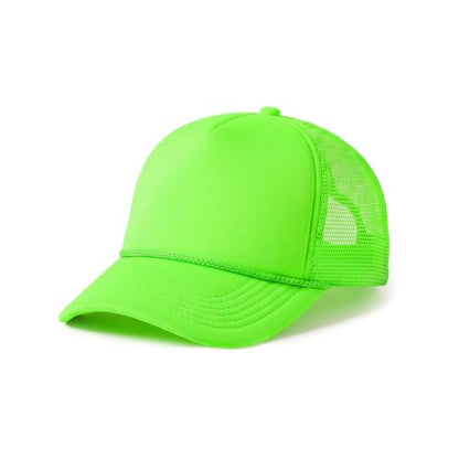 CHOK.LIDS Blank Foam Trucker Hat, Retro Mesh Rope Snapback Cap, Men Women - color: Curved Brim (Neon Lime)