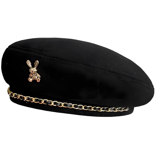 CHIC DIARY French Cotton Beret Hat for Women Adjustable Winter Beret Cap - color: #3 Black - One Size