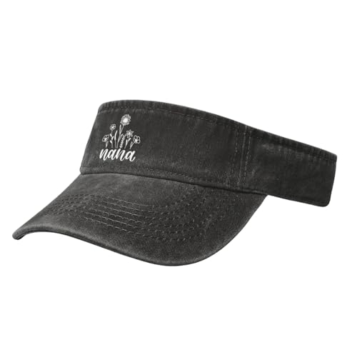 Women's Nana Floral Sun Visor Hat Black - Adjustable Empty Top Baseball Cap - for Sport Running Tennis Golf - color: Black