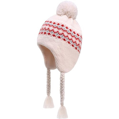 Winter Peruvian Hat Earflap Fleece Lined Girls Knit Beanie 3-10T - color: 3c-patternpink, size: 3-5T
