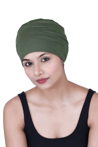 Chemo Hats Solid Sleep Cap Women's Bamboo Soft Headwear Cancer Cap Chemo Headwear Women - color: Chive