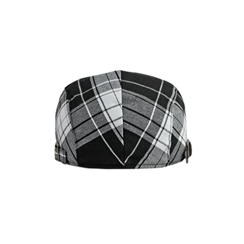 WITHMOONS Adjustable Colorful Plaid Flat Cap Newsboy Cabbie Gatsby Golf Beret Hat YZ30109 - color: Black