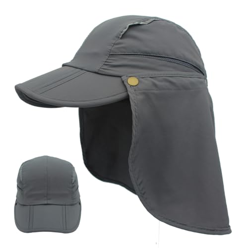 Connectyle Kids Sun Hat with Removable Neck Flap Outdoor Adventure Sun Cap for Boys Girls Foldable UPF 50+ Summer Beach Hat - color: Dark Grey