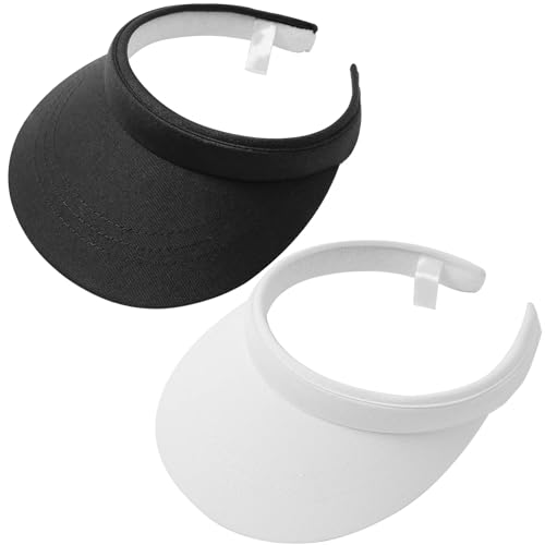 2 Pack Visor Women Men Sun Hat Clip On Visors Adjustable Sport Wide Brim Cap - color: Black, White