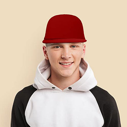 DALIX Flat Billed Trucker Hat Mesh Back S M L Adjustable Cap Solid Two Toned Snapback - color: Red, size: One Size