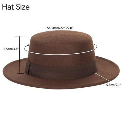 Pork Pie Hat for Men/Women, Wide Brim Felt Boater Fedora Church Derby Cap - color: Coffee