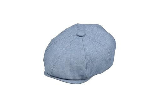 8 Panel Newsboy Cap – Linen Blend with 100% Cotton Lining - color: Blue, size: XX-Large