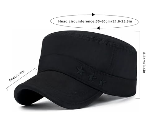 Unisex Flat Top Military Cadet Cap Outdoor Sun Hat - color: Black