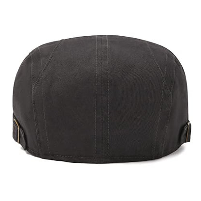 VOBOOM Men Cotton Newsboy Beret Hat Duckbill Buckle Cabbie Cap - color: Dark Grey