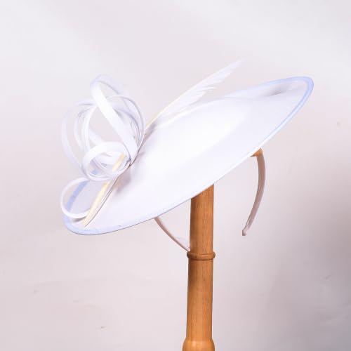 Women's Fascinators Feather Polyester Kentucky Derby Saucer Hats with Headband - color: White With Pearl