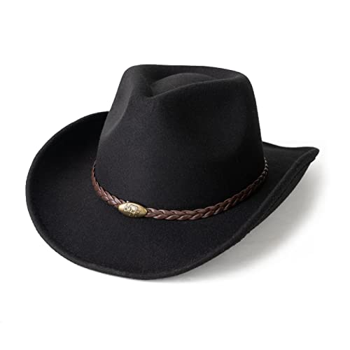 Men & Women Classic Wide Brim Western Cowboy Cowgirl Hat - color: Knit Bull/Black