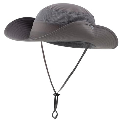 Connectyle UPF 50+ Wide Brim Sun Hat for Men Breathable Cowboy Boonie Hats Outdoor Bucket Hat for Fishing Hiking Safari - color: Dark Grey
