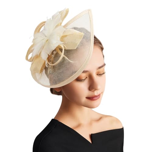 AQOKKA Women Fascinators Hats Flower Fascinators with Headband and Clip Tea Party Headwear for Women and Girls - color: Beige Feather Flower a