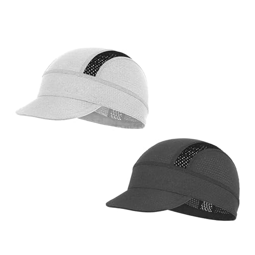 2 Pcs Mens Mesh Skull Cap Sun Visor Womens Motorcycle Hard Hat Helmet Liner UV Protection Cycling Running Bike Hat - color: Grey + White, Pack of 2