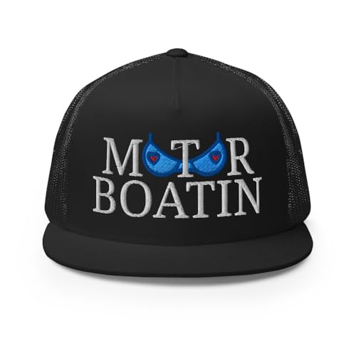 NX Motor Boatin Embroidered Flat Bill Trucker Hat High Crown Snapback Cap - color: Black