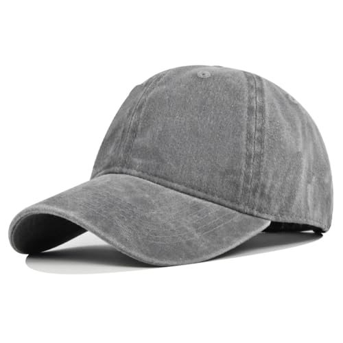 Unisex Vintage Washed Cotton Baseball Cap Distressed Adjustable Classic Low Profile Dad Hat - color: Grey