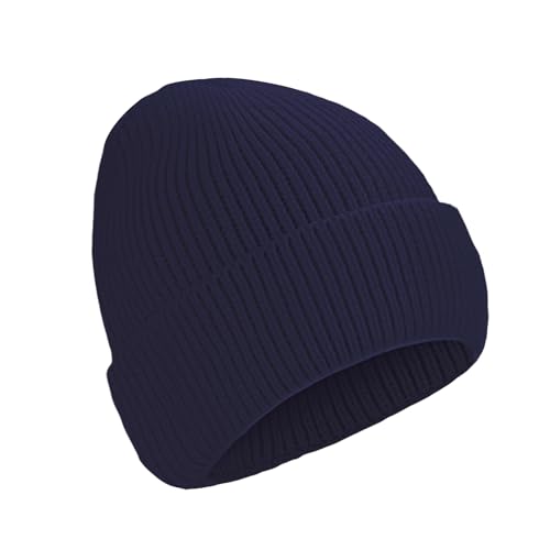 Beanie for Men Women Cuffed Thick Knitted Skull Cap Unisex Winter Hat - color: Navy Blue