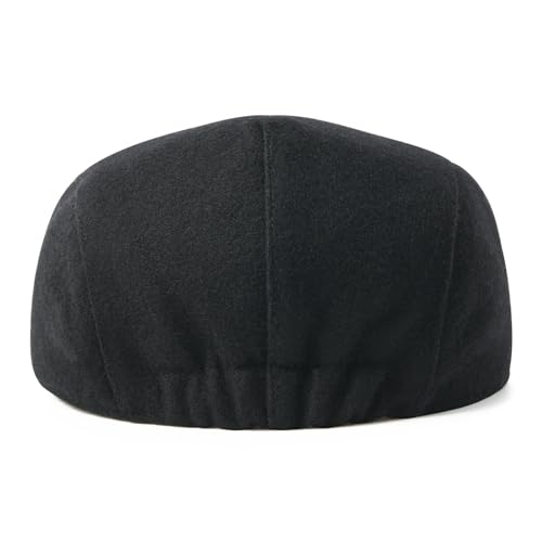 FEINION Men Wool Blend Flat Cap Tweed Newsboy Ivy Hat - color: Black