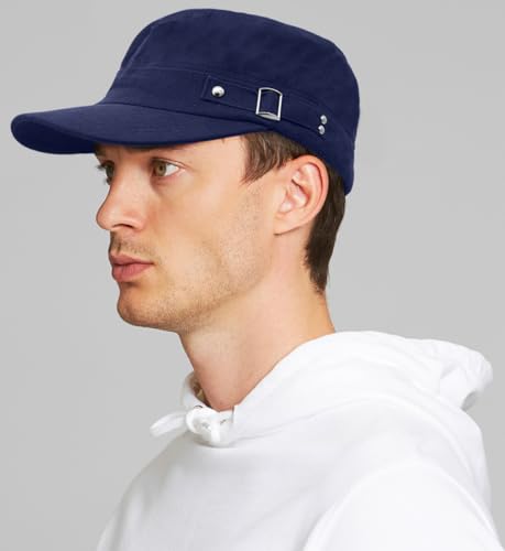 Army Cadet Cap for Men Women Military Flat Top Cap Baseball Caps - color: Navy Blue