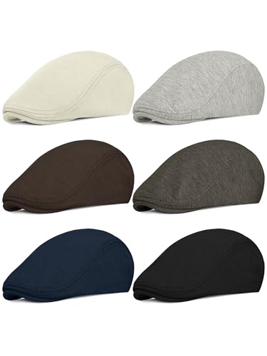 6 Pieces Men's Newsboy Caps Gatsby Cabbie Driving Hunting Cap Newsboy Flat Cap Irish Hats Ivy Hat - color: Black, Light Gray, Dark Gray, Navy, Beige, Coffee