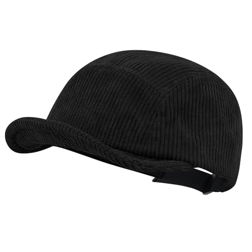 CLAPE Corduroy 5 Panel Hat, Lightweight Breathable Adjustable Soft Flat Brim Baseball Cap Trucker Hat for Outdoor Adventures - color: Gd28-black