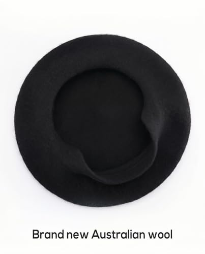 Wool French Beret Hats for Women Classic Winter Beanie Cap - color: Black