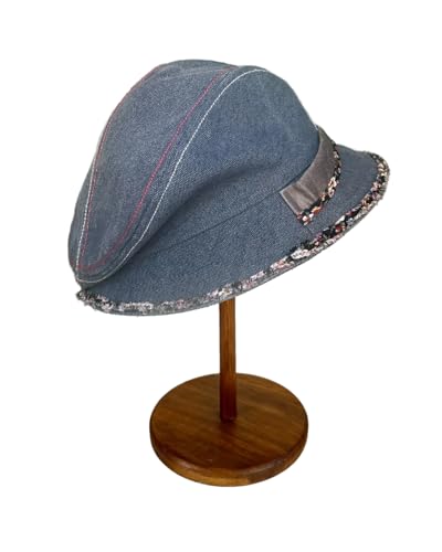 Women Denim Bucket Hat Brim with Floral Foldable Versatile Cap - color: Blue