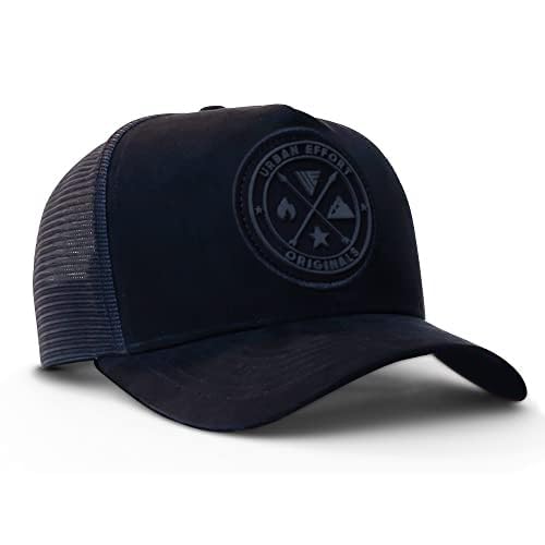 Urban Effort Trucker Hat for Men & Women, Mesh Back Baseball Cap, 5 Panel - color: Black/Black, style: Mesh Back