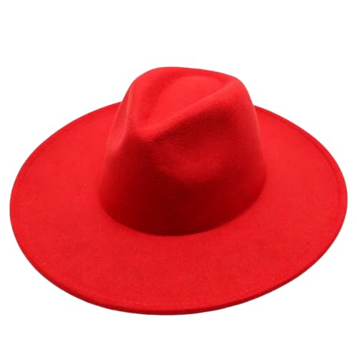 Classic Wide Brim Felt Fedora Hat for Men Women - color: Red