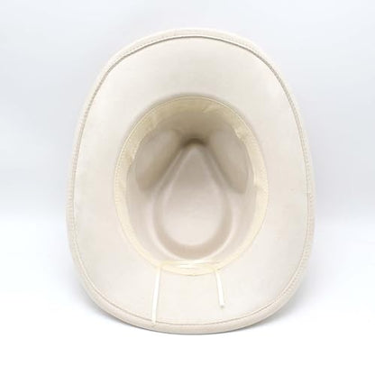Unisex Western Suede Cowboy Cowgirl Hat Classic Wide Brim Fedora Hat for Men &Women - color: Beige