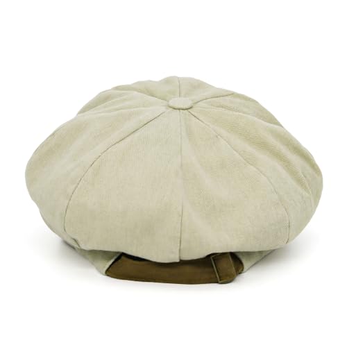 WITHMOONS Plain Baker Boy Hat Twill Cotton Beret Cap Newsboy Hat Washed Adjustable JDG1582 - color: Beige