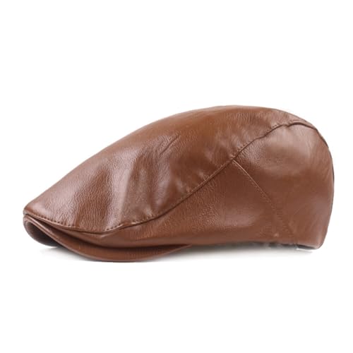 Men's Flat Cap PU Leather Newsboy Cap Classic Ivy Cap Adjustable Cabbie Beret Cap Driving Hunting Hat - color: Coffee
