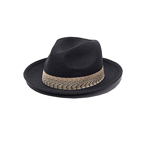 Pineapple&Star Genoa Fedora Bucket Sun Straw Beach Hat Fine Braid UPF50+ Unisex - color: Black_stardancer, size: Small