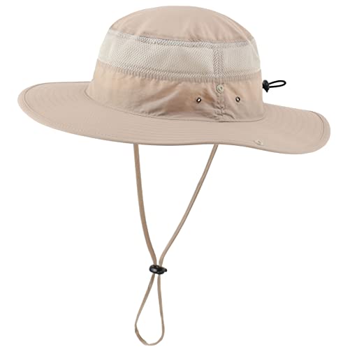Connectyle UPF 50+ Wide Brim Sun Hat for Men Breathable Cowboy Boonie Hats Outdoor Bucket Hat for Fishing Hiking Safari - color: Light Khaki