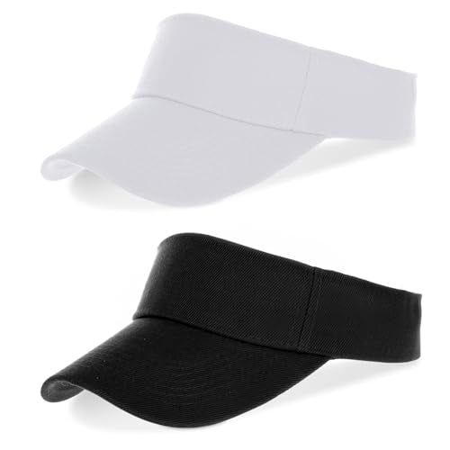 Topbuti 2 Pcs Visors for Women Men Sports Sun Visor Hats Cotton Tennis Golf Visor Hat UV Protection Summer Beach Baseball Cap - color: Black & White