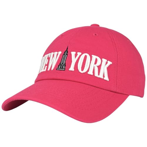 E BY ELIDAN New York Hat, Embroidered Cotton Dad Hat, Adjustable NYC Cap - color: Hot Pink
