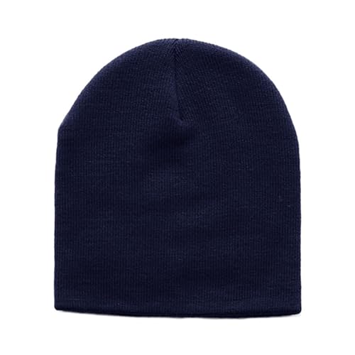 1 Pack Navy Blue Cuffless Knit Beanie Hat, Fine Gauge Acrylic Cap, Stretch Fit