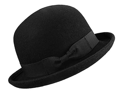 Wool Derby Hat Round Cloche Hat for Men and Women Upturn Church Hat (S/M)