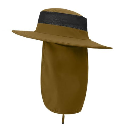 Outdoor Sun Hat UPF 50 Protection Waterproof Fishing hat Face Cover Summer Neck Flap Hat - color: Caramel