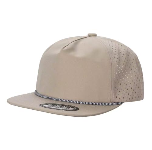 Plain 5 Panel Unstructured Golf Cap with Rope Snapback - color: Khaki