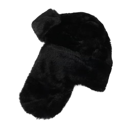 Womens Faux Fur Fuzzy Trapper Hat Winter Ear Flap Trooper Aviator Hat - color: Black