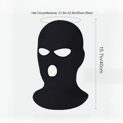 3 Hole Winter Mask, Full Face Cover Ski Mask, Thermal Winter Warm Knit Beanie Balaclava for Men, Black, One Size
