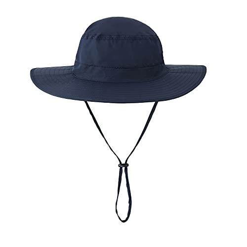 Home Prefer UPF50 Mens Sun Hat with Neck Flap Quick Dry UV Protection Cap Womens Wide Brim Fishing Hat Neck Flap Beach Garden - color: Navy Blue