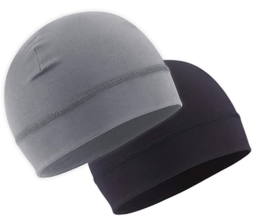 OutdoorEssentials Skull Cap Helmet Liner - Thermal Fleece for Cycling Gear - Stretch Fit Mens Beanie - Lightweight Skull Caps - color: 1 Black / 1 Gray