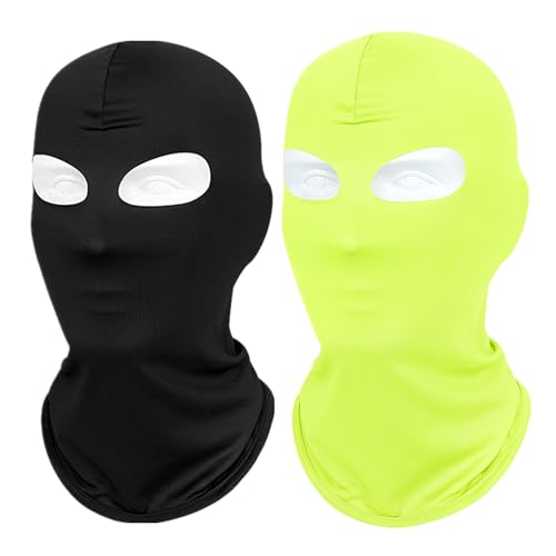 2Pcs Full Face Mask,2Hole/3Hole Black Thin Balaclava Seamless Mask - color: 2 Hole Black+green