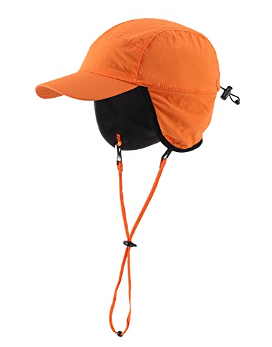 Home Prefer Waterproof Men's Winter Hats with Visor Warm Fleece Lined Baseball Cap Earflaps Trooper Trapper Hat for Men - color: Orange