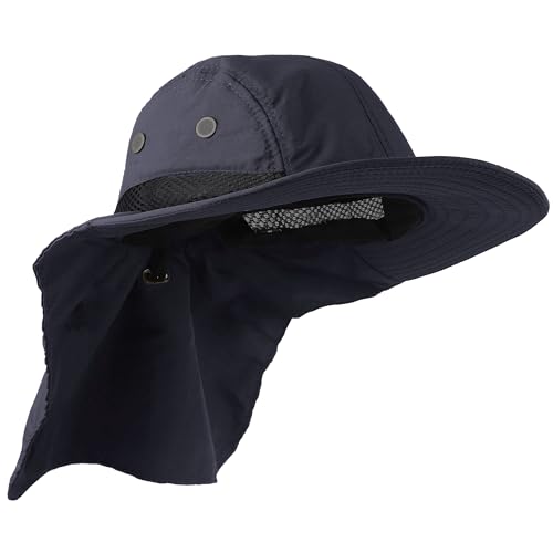 Falari Outdoor Sun Hat, Wide Brim with Neck Flap, Safari Hiking Gardening Fishing Hat - color: Navy