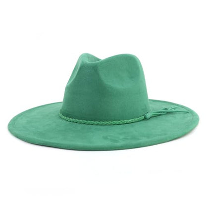 LIDHAY Big Wide Brim Fedora Hats for Women Men Western Suede Hat Large Felt Panama Hat Rancher Hat - color: Green