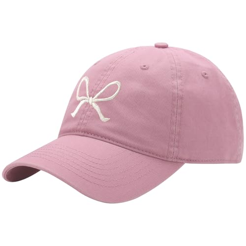 Unisex Bow Embroidery Baseball Cap Adjustable Outdoor Mom Sun Hat - color: Pink